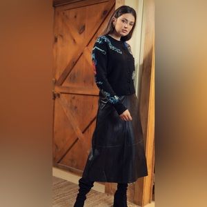 Fame on Central MIDI SEAMED LEATHER SKIRT-BLACK